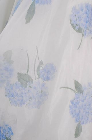 VTG 50s White Chiffon Party Dress w/Blue Hydrangea Floral Print & Shelf Bust XS 5