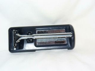 Vintage Gillette Sensor Razor Metal Handle W/ 3 Cartridges In Holder