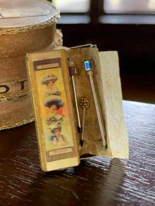 Artisan Miniature Dollhouse Vintage Susan Harmon Victorian Ladies Boxed Hat Pins 5