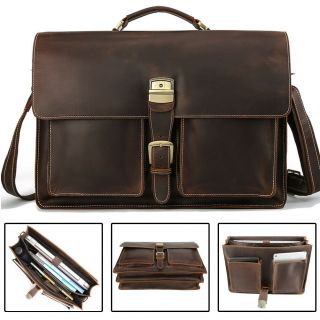 Vintage Men Leather Briefcase 17 " Laptop Business Messenger Bag Handbag Satchel
