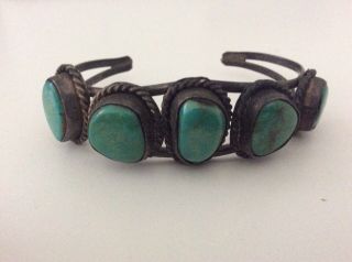 Old Pawn Vintage Native American Navajo Sterling Green Turquoise Cuff Bracelet