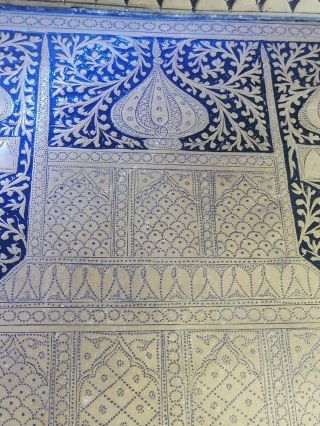 Antique Rare Arabic Islamic Qajar Brass Inlaid Rectangle Tray. 4