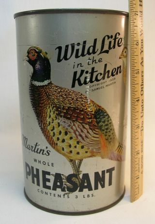 Rare - 1939 Martins Whole Pheasant Wild Life In The Kitchen,  Contents 3lb Tin