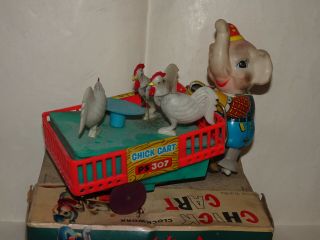 Red China Elephant Chick Cart Vintage Tin Toy MIB 2