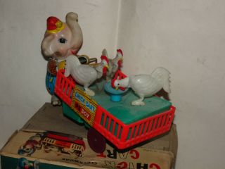 Red China Elephant Chick Cart Vintage Tin Toy MIB 3