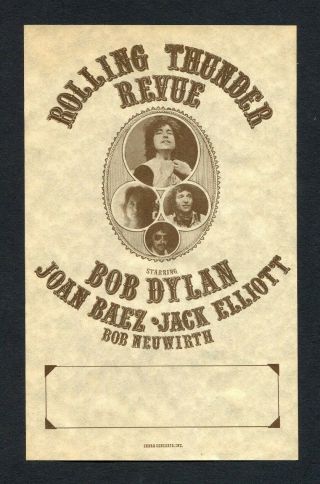 Bob Dylan 1975 Rolling Thunder Revue Concert Handbill Rare Joan Baez Elliott