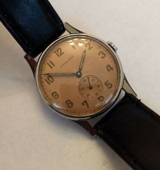 Vintage 1940s Longines Wristwatch.  Cal.  23m Salmon Radium Dial.