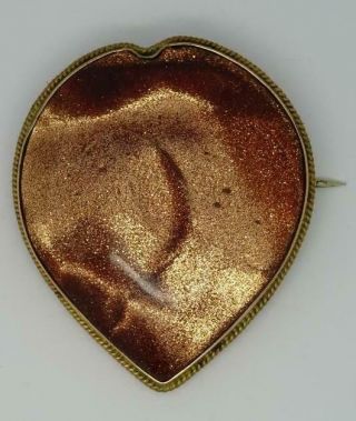 Large Victorian 9ct Yellow Gold Brown Goldstone Heart Brooch