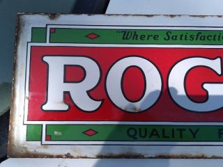 Vintage Rare 1920 ' s Porcelain metal Sign Rogers Grocery Store 3