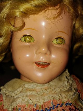 Shirley Temple Composition Doll Ideal 19 In Dress Pin Shoes Vintage