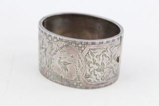 Antique.  925 Sterling Silver Aesthetic Movement Bangle Hinged 1881 Heron (39g)