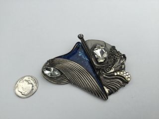 Luigi Briglia - Italy - Gunmetal,  Crystals And Acrylic Vintage Pin/brooch Rare