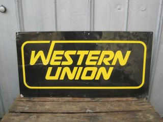 Vintage 47.  5 " X 24 " Metal Double Sided Western Union Hanging Sign B9770