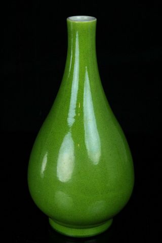 Jun072 Chinese Porcelain Green Glaze Bottle Vase W/yongzheng Marked