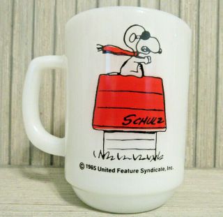Vtg Snoopy Red Baron Mug Cup Curse You Red Baron Anchor Hocking Fire King 1965