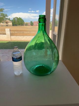 Italian Demijohn Medium Vintage Green Bottle 16” tall.  “In Vem” on Neck. 2