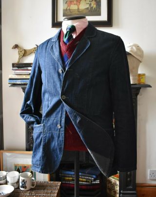 Rare Ralph Lauren Rrl Indigo Denim Jacket Made In Japan Size M Vintage Selvedge