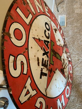 Vtg 30s TEXACO Gasoline Motor Oil Service Station 2 Sided Porcelain Sign 42” 4