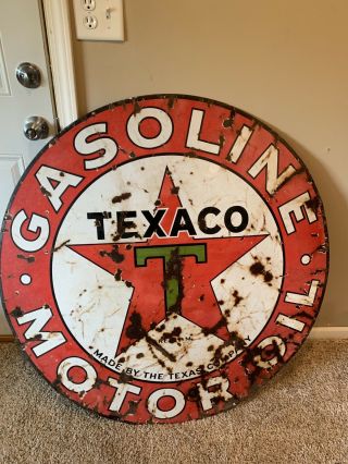 Vtg 30s TEXACO Gasoline Motor Oil Service Station 2 Sided Porcelain Sign 42” 5