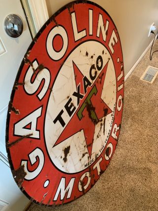 Vtg 30s TEXACO Gasoline Motor Oil Service Station 2 Sided Porcelain Sign 42” 6