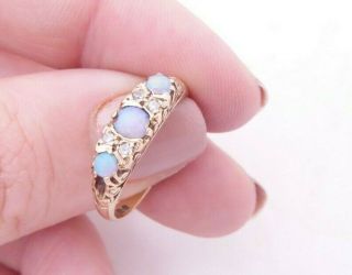 Fine 9ct/9k Gold Diamond & Fiery Opal Victorian Style Ring,  375