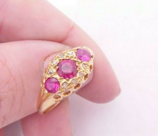 Fine 18ct/18k Gold Rose Cut Diamond & Ruby Victorian Ring,  750