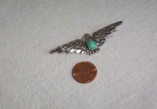 Vintage Jewelry Silver Thunderbird Brooch Pin Turquoise Stone
