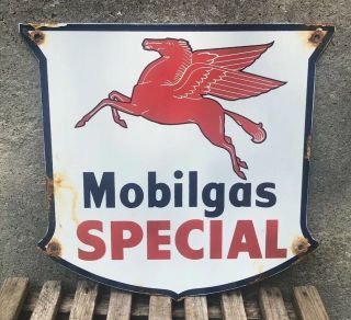 Vintage Mobilgas Special Porcelain Gas Station Pump Sign
