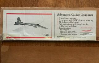 Very Rare Advanced Glider Concepts F - 20 - - Vintage Radio Control Glider Kit