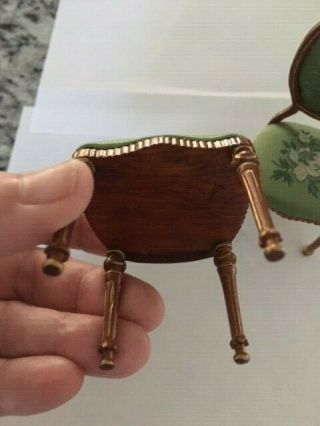 DOLLHOUSE MINIATURE Two HANSSON Oval back side chairs w/Green Embroidered Satin 3