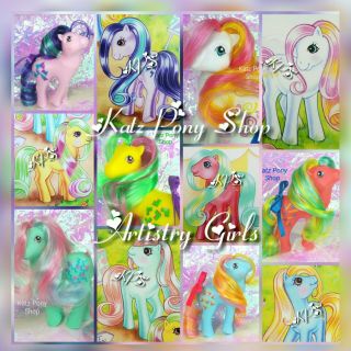 HQG1C Vintage G1 Pretty Mane Style My Little Pony ARTISTRY GIRLS Set of 6 2