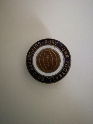 Vintage Enamel Bury Town Football Supporters Badge Button Hole Attachment
