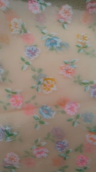 Vintage Flocked Fabric Sheer Petite Floral Very Unique Full Uncut 3 Yrds Plus