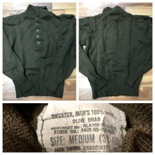 Wwii Us Army Olive Drab Green Jack Young Wool Henley Sweater Mens Sz M (38 - 40)