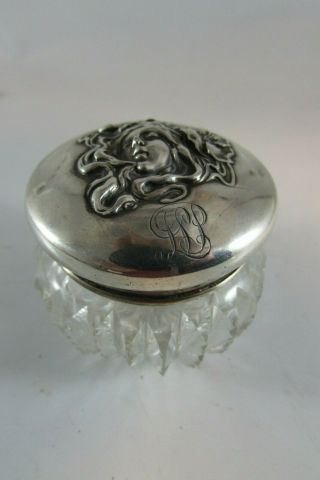 Art Nouveau Little Dresser Jar Sterling Silver Lady 