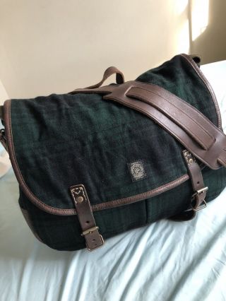 Ralph Lauren Rrl Vintage Green Plaid Wool & Leather Messenger Bag