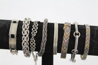 8 X.  925 Sterling Silver Bracelets Inc.  Chain,  Gold Plated,  Panel (172g)