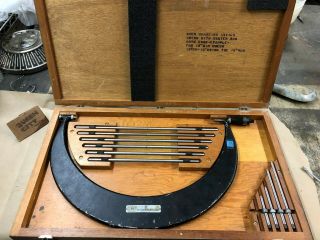 Vintag Brown & Sharpe 12 - 18 " Micrometer W/wood Case Alloy Frame