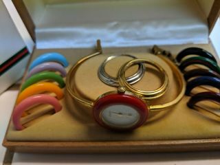 Vintage Gucci 11/12 Gold Plated Ladies Watch Box And 2 Extra Bezels