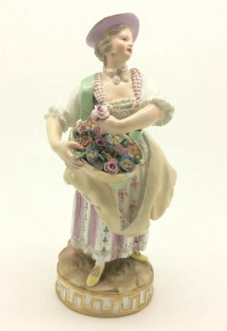 Antique Meissen Porcelain Figurine C72 Lady Girl Flower Basket мейсенский マイセン