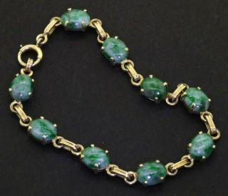 Vintage 14k Yellow Gold 8.  9 X 7.  1mm Green Jadeite Jade Link Bracelet