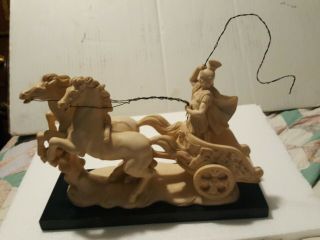 Rare Vintage G.  Ruggeri Roman Horse Chariot Alabaster On Black Base