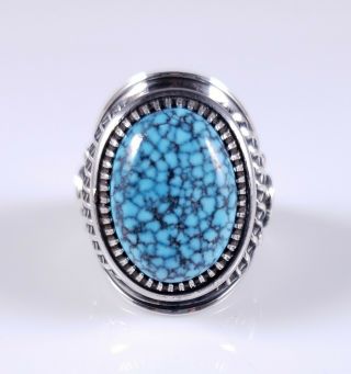 Navajo Sterling Silver Ring Rare Webbed Kingman Turquoise Signed Derrick Gordon