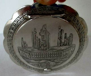 Antique Vintage Persian Sterling Silver Engraved Compact 102 G Grams