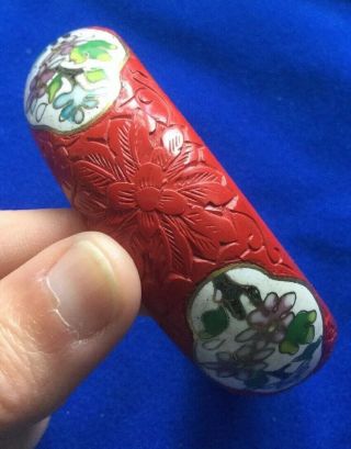 Vintage Chinese Enamel Cloisonné Carved Red Cinnabar Lacquered Floral Bangle 5