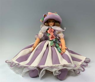 Vintage 23 " Anili Felt Doll In Lavender Dress & Hat,  Daughter Of Lenci