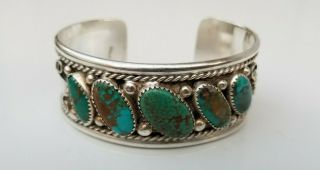 Vintage Navajo Native American Sterling Silver Natural Turquoise Cuff Bracelet