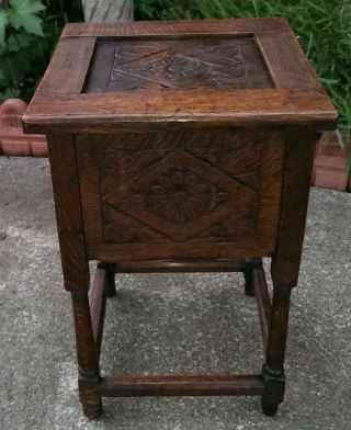 Antique 17th Century Carved Oak Bible Candle Box 48.  5 x 30.  5 x 29.  5 cms 2