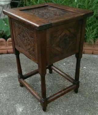 Antique 17th Century Carved Oak Bible Candle Box 48.  5 x 30.  5 x 29.  5 cms 3