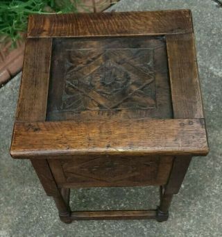 Antique 17th Century Carved Oak Bible Candle Box 48.  5 x 30.  5 x 29.  5 cms 4